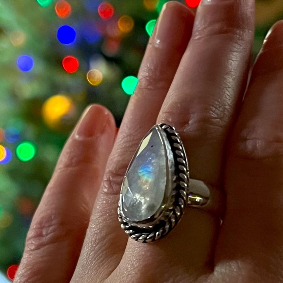 Metal Jems Accessories - Handmade Sterling silver and rose cut rainbow moonstone ring size 6